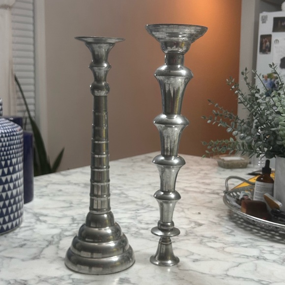 Pier1  Silver Pedestal Candlestick Set of 2 - Picture 4 of 6